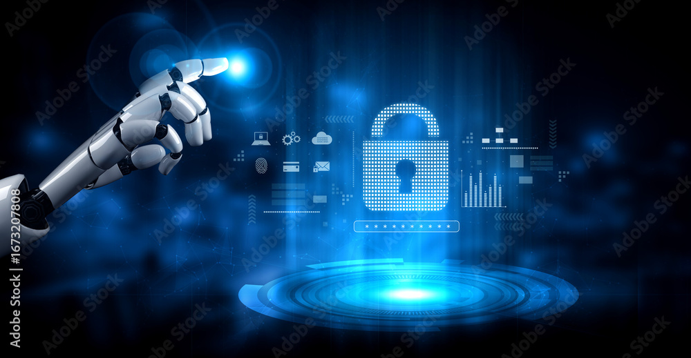 Poster ai-secured system demonstrating multi-layer encryption, identity protection, and password security w