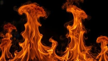 Burning Flames of Fire and Heat Isolated on Black Background