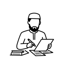 Man working with laptop and documents with transparent background