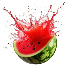 Watermelon juice splash, isolated on white and transparent background.