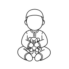 Fototapeta premium Child sitting cross-legged holding teddy bear with transparent background