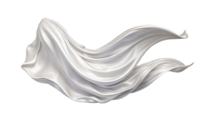 Elegant white fabric flowing in the wind, creating a smooth and graceful wave isolated on transparent background