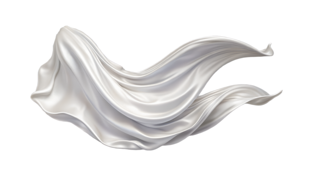 Elegant white fabric flowing in the wind, creating a smooth and graceful wave isolated on transparent background
