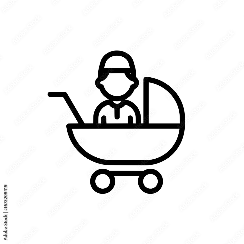 Poster child playing with stroller with transparent background