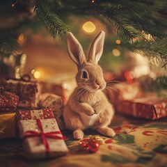 rabbit with christmas gift