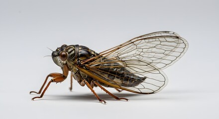 Fototapeta premium Detailed Macro Shot of a Cicada with Intricate Wing Veins