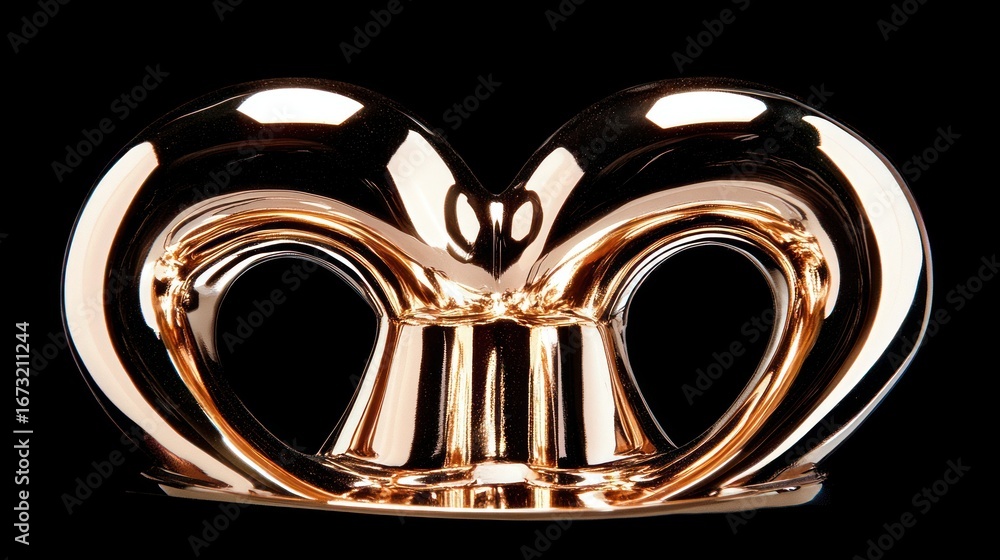 Poster abstract bronze sculpture with reflective surfaces against a black background creating depth and