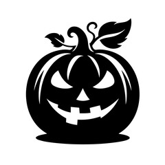 Black & white vector silhouette of a halloween pumpkin on white background