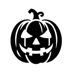 Black & white vector silhouette of a halloween pumpkin on white background