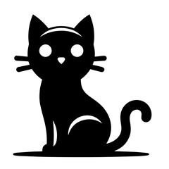 Black & white vector silhouette of a halloween cat  on white background