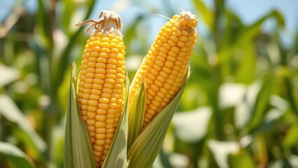 corn on the stalk in a sunny field