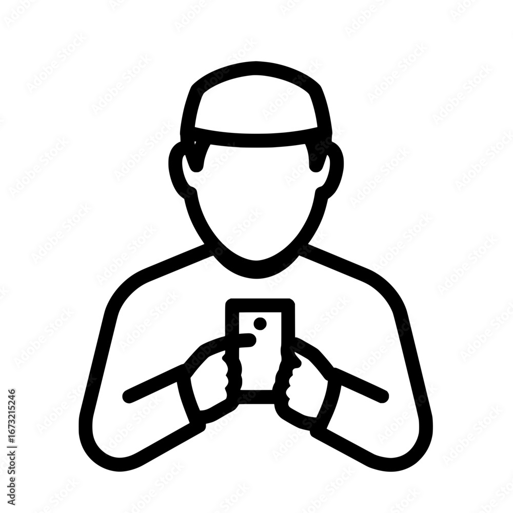 Poster man using smartphone with transparent background