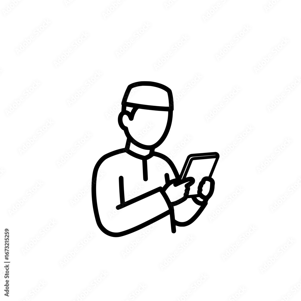Poster man using smartphone with transparent background