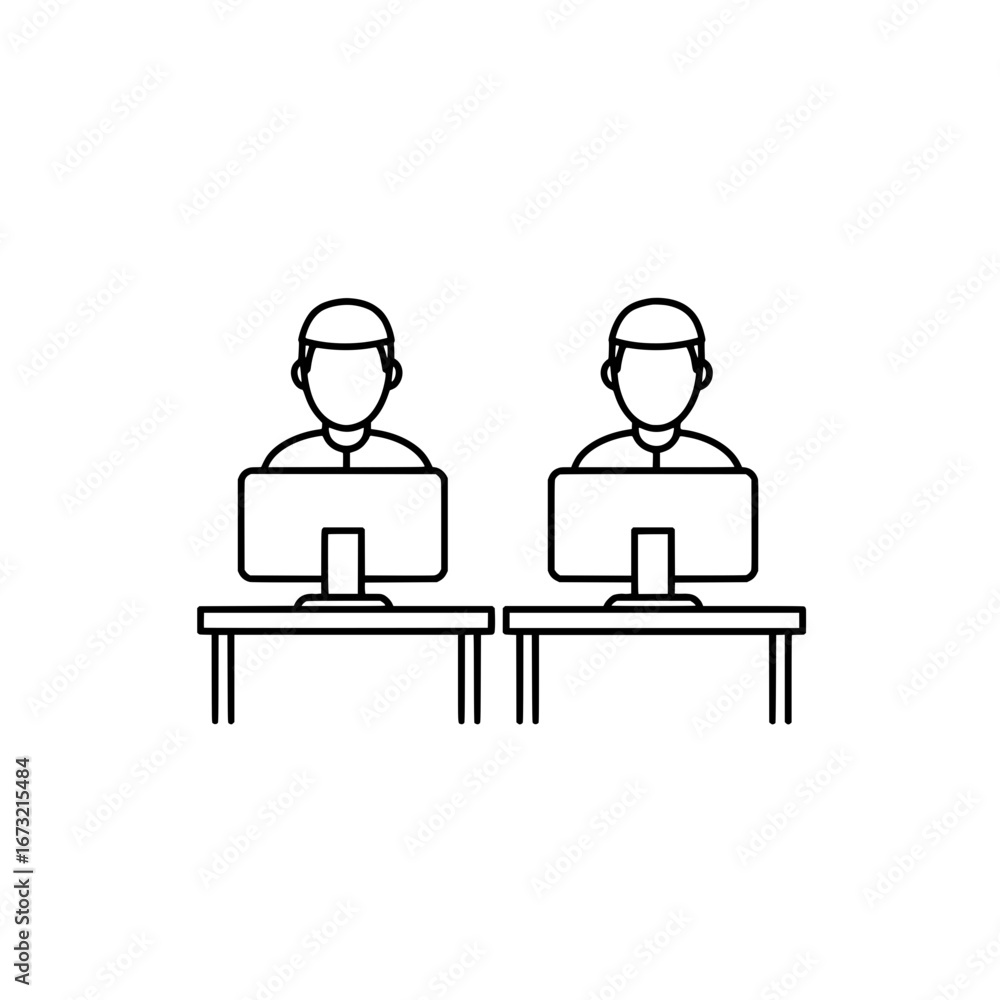 Poster two people working on computers with transparent background
