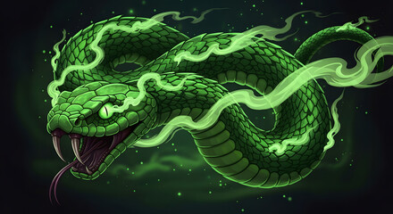 Venomous Green Snake with Ethereal Smoke Art