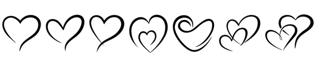 Calligraphic and handwritten overlapping hearts vector illustration