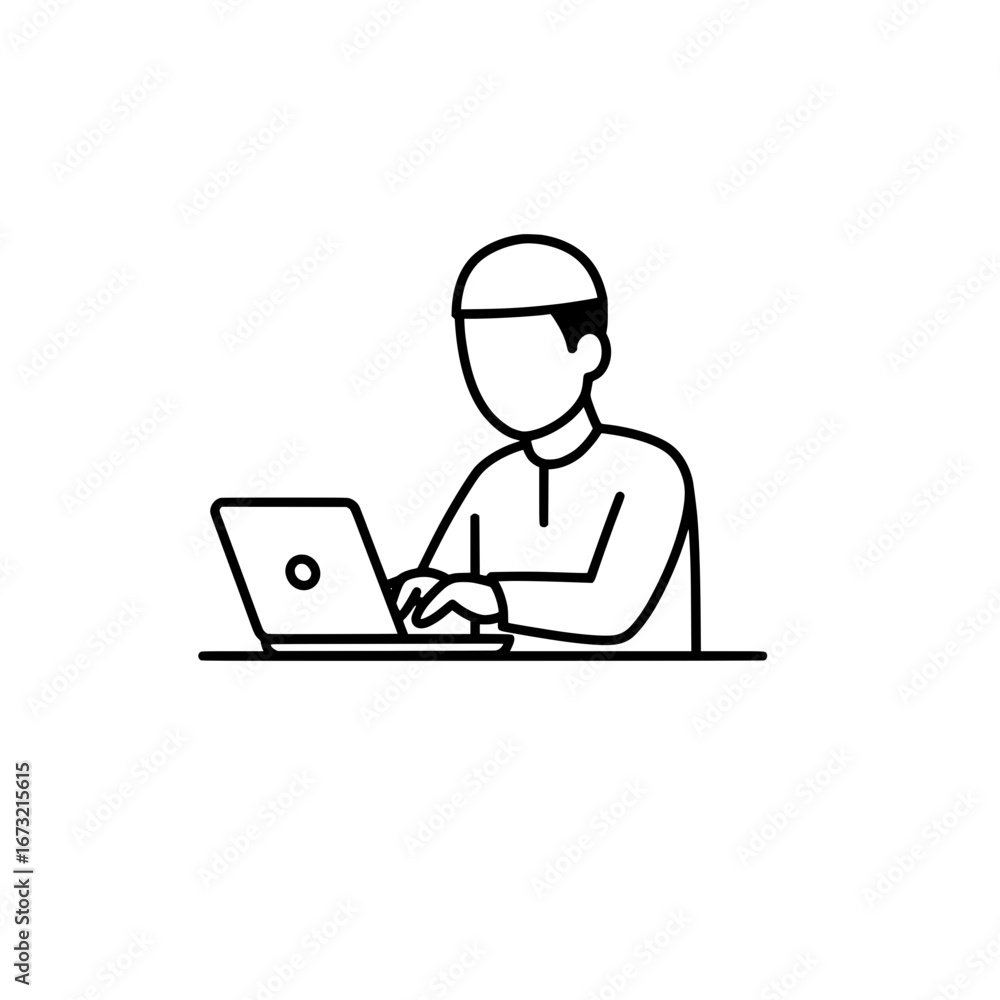 Poster man working on laptop with transparent background