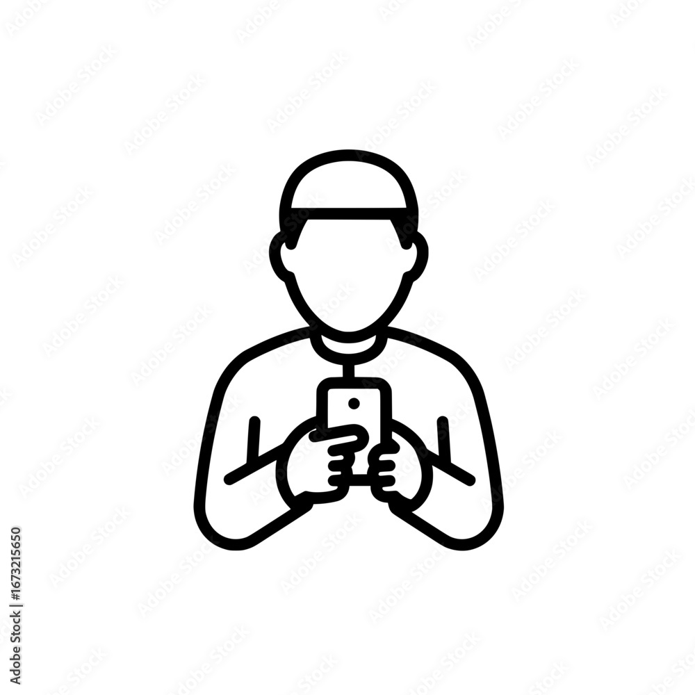 Poster man using smartphone with transparent background