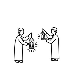 Two people exchanging lanterns with transparent background