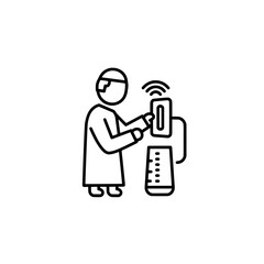 Person using a cash register with transparent background