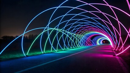 Abstract Neon Light Trails in the Dark