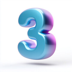3D Number Three in Glossy Blue and Purple Gradient