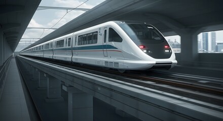 Futuristic Maglev Train Gliding Through Urban Tunnel, Speed and Modernity