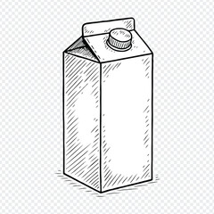 Hand-Drawn Gable Top Carton with Screw Cap – Black and White Packaging Design Sketch and milk, box, blank, container, carton, drink, package, pack, bottle, packaging, juice, food, 