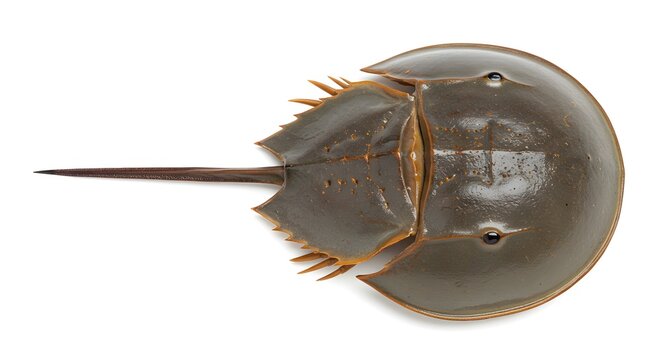 Horseshoe Crab Isolated: Ancient Marine Arthropod with Telson on White Background
