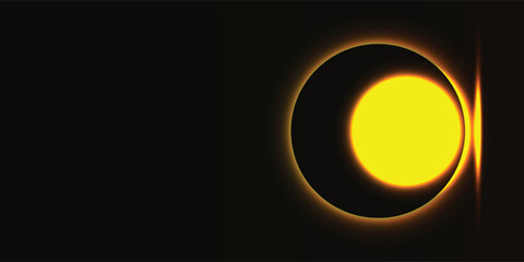 Glowing abstract, circle, eclipse, background, and light design with a luminous yellow sphere. Futuristic digital art for modern visuals and decoration.