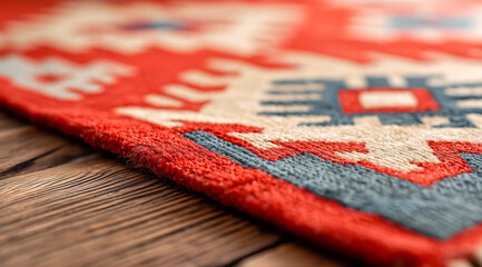 Close-up view of a vibrant red rug with intricate patterns, perfect for adding warmth and character to any space.