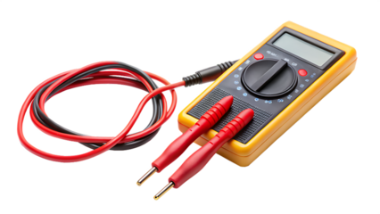 Digital Multimeter with Test Leads on Transparent Background