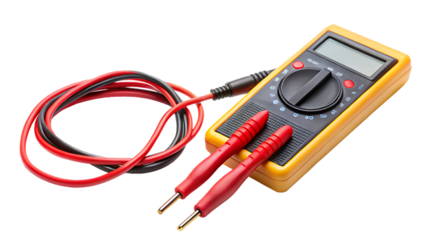 Digital Multimeter with Test Leads on Transparent Background