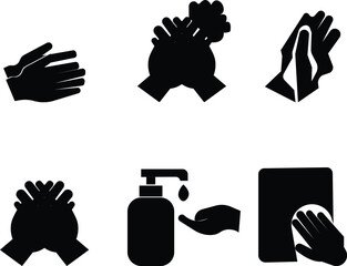 Hand Washing Icon set , Showing Hygiene, Sanitation, Soap, Water, Faucet, Bubbles, Cleaning Hands, Virus Protection, and Health Safety in Modern Style, showcasing water representing a hygiene concept