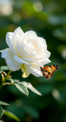 Butterfly on a White Rose