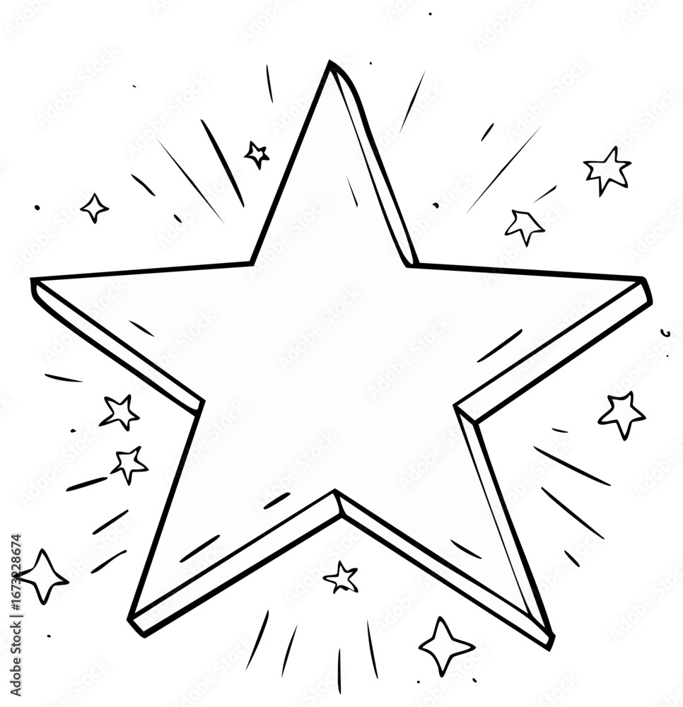 Poster outlined star design with additional stars and radiating lines