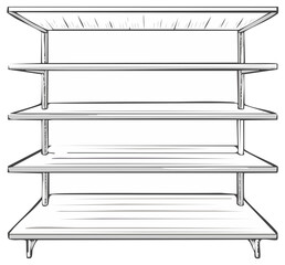 Simple Hand Drawn Sketch of Four Shelves Attached to the Wall for Storage