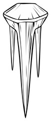 Crisp black and white icicle illustration with a pointed tip and faceted top design element