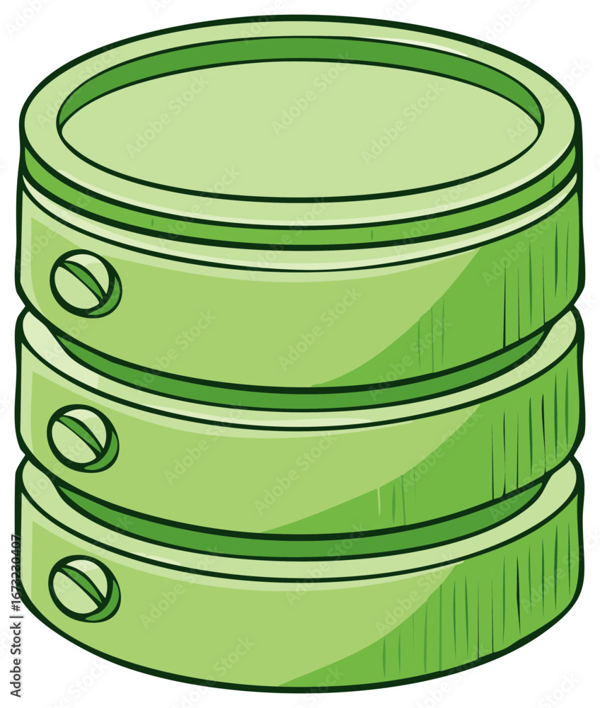 Poster stylized database stack green icon isometric data storage system