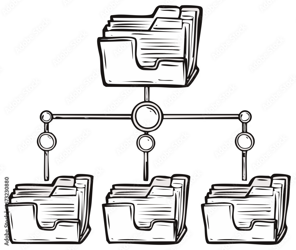 Poster folders connected in network diagram showing data hierarchy organization