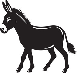 Black Silhouette Donkey Vector Illustration Isolated on White Background