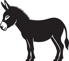 Black Silhouette Donkey Vector Illustration Isolated on White Background