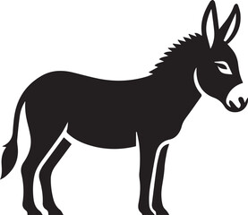 Black Silhouette Donkey Vector Illustration Isolated on White Background