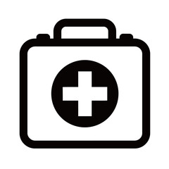 Obraz premium black and white silhouette of a vector first aid kit on a white background