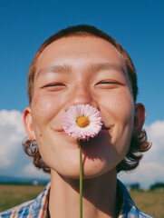 People with Flowers in a Vibrant Summer Background – Fresh, Joyful & Colorful Vibes