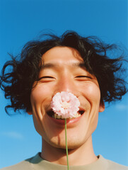 People with Flowers in a Vibrant Summer Background – Fresh, Joyful & Colorful Vibes