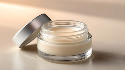 Realistic Lip Balm Jar Mockup with Blank Glass Packaging and Creamy Texture in Soft Lighting – Elegant Cosmetic Design for Beauty Branding, Skincare Promotion and Product Showcase
