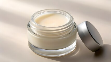Realistic Lip Balm Jar Mockup with Blank Glass Packaging and Creamy Texture in Soft Lighting – Elegant Cosmetic Design for Beauty Branding, Skincare Promotion and Product Showcase