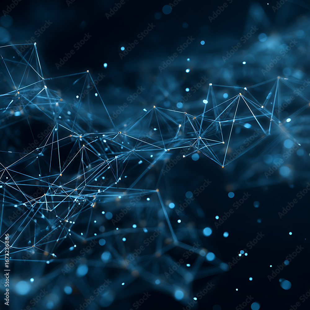 Aufkleber dynamic network connections visualized with glowing lines and dots, ideal for technology, data, and 