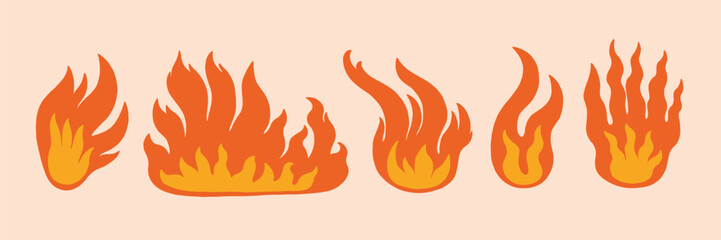 Fire Flame Doodle Icon. Hot Steam Smoke Logo. Vector Illustration
